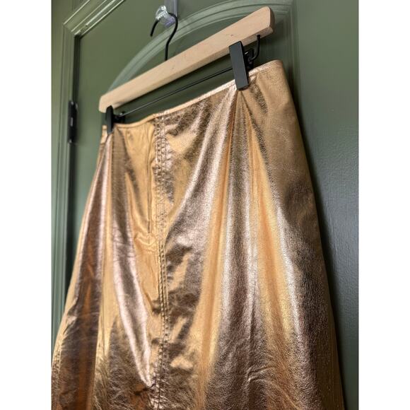 NWT Tuckernuck x India Hicks Gold Metallic London Midi Holiday Skirt Size 10 - Picture 4 of 7